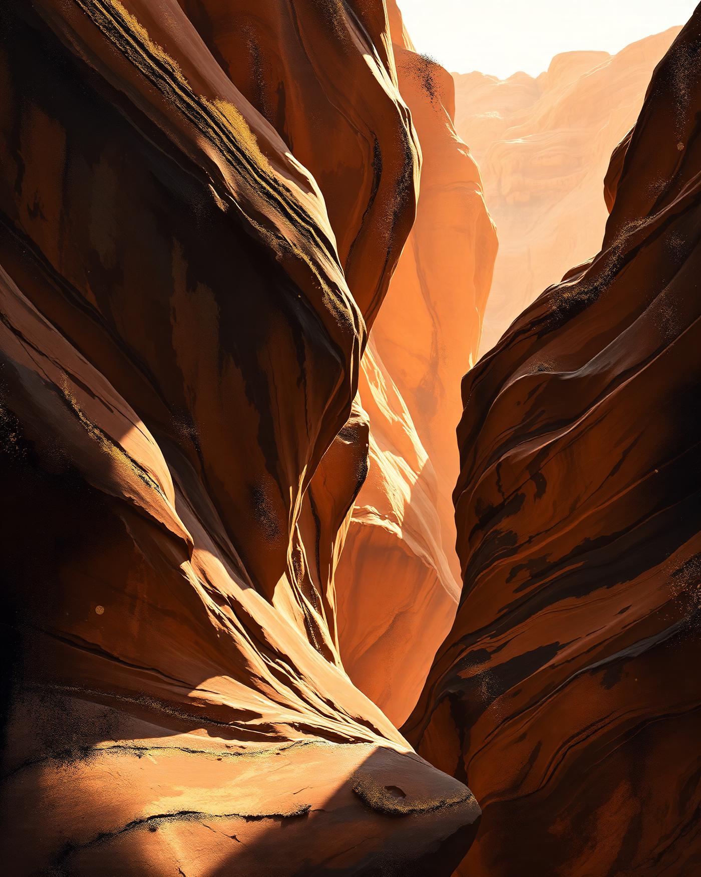 Canyon walls rendered as flowing brushwork